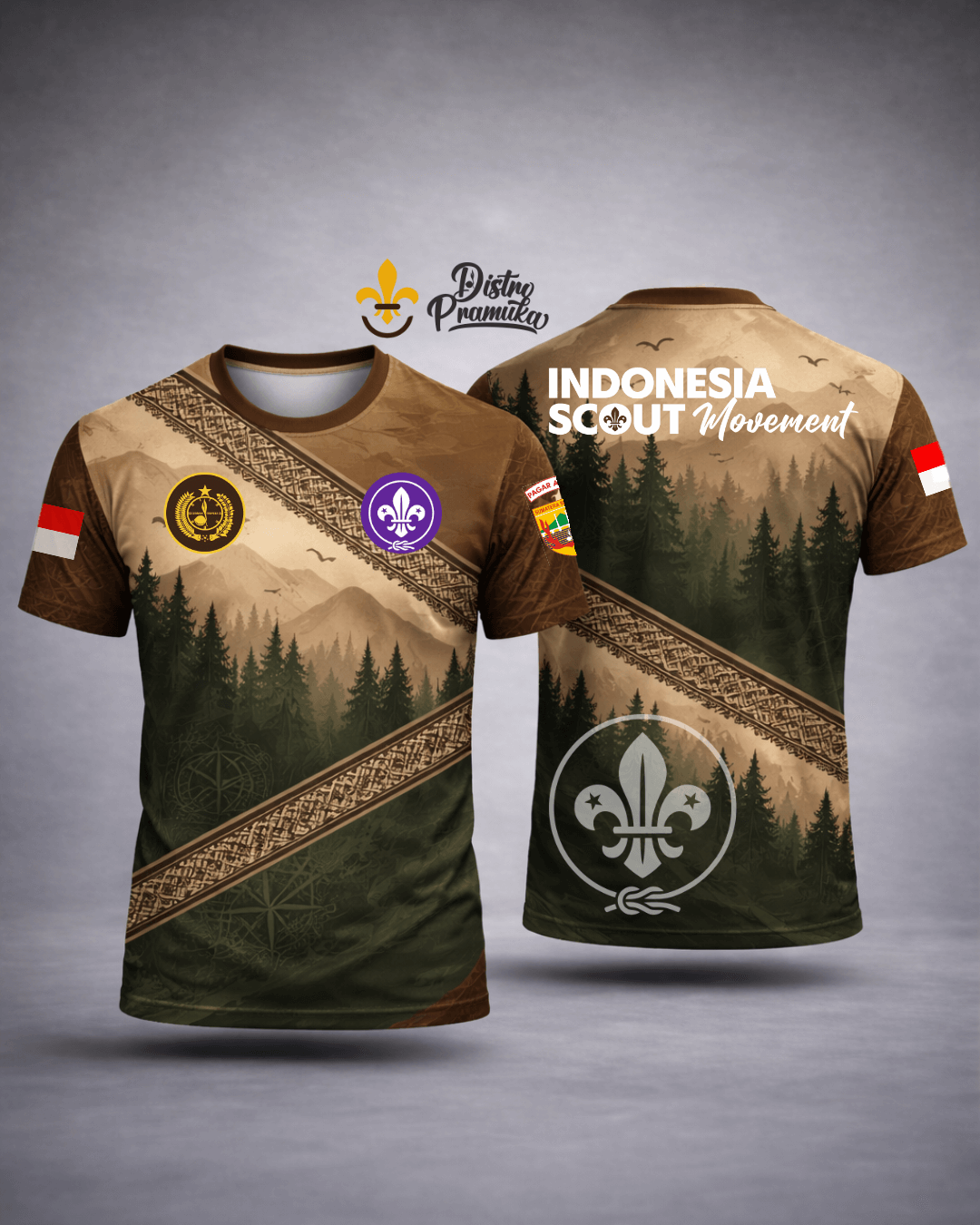 Contoh jersey Pramuka custom tampak depan dan belakang